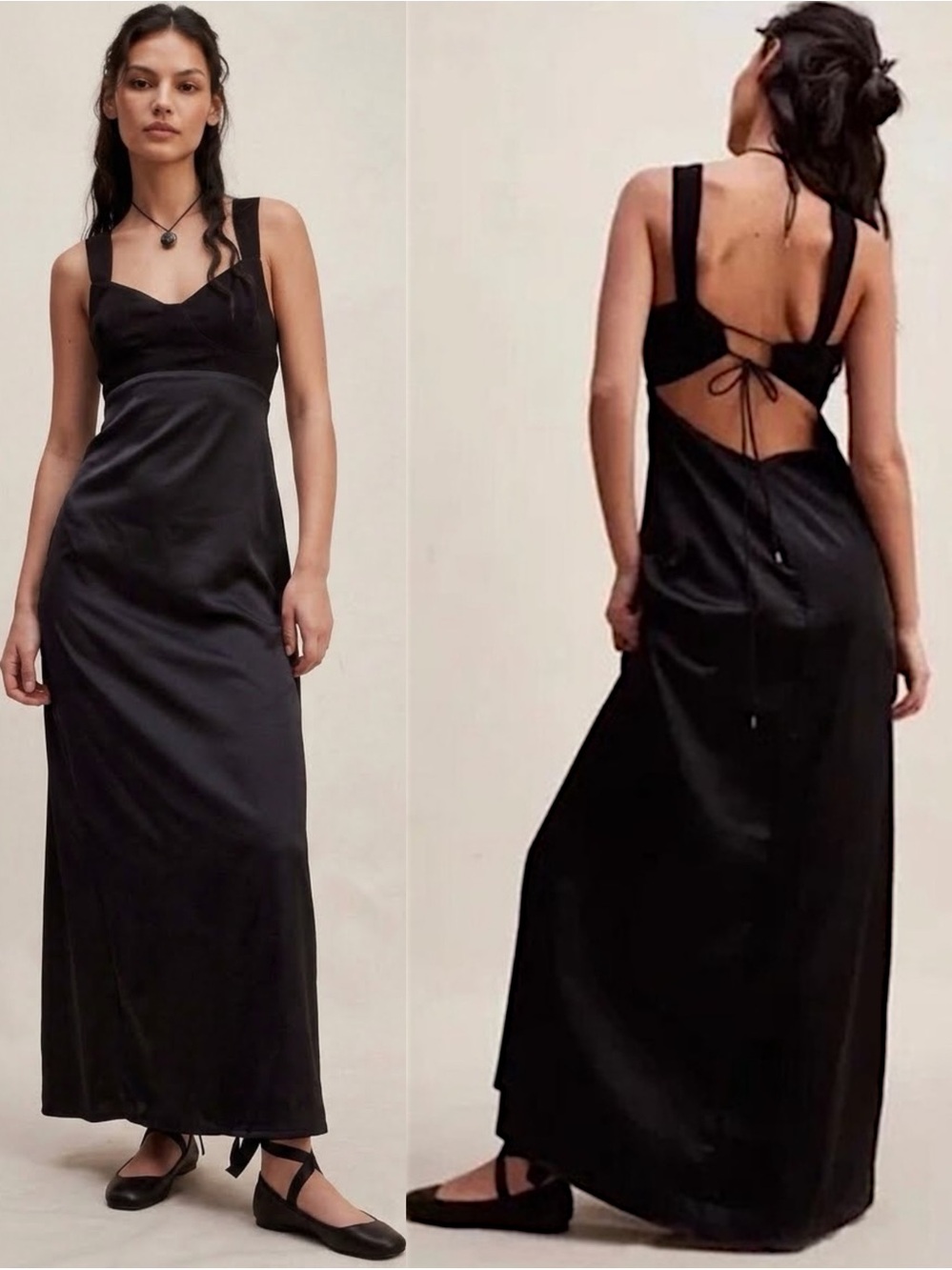 NWT Free People Gia Satin Bustier Backless Maxi Gown Black Dress Size 8 82969700
